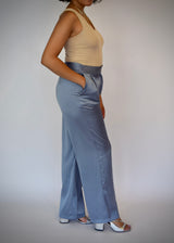Foldover Waist Satin Dress Pants