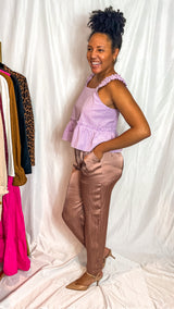 Washed Satin Pintuck Pants